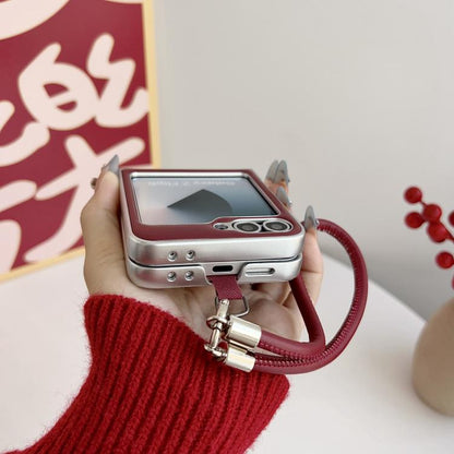 Puffer Jacket Bow Phone Case with  Wrist Strap, For Samsung Galaxy Z Flip6/7 FE, For Samsung Galaxy Z Fold7 5G, For Samsung Galaxy Z Flip7 5G, For Samsung Galaxy Z Flip5