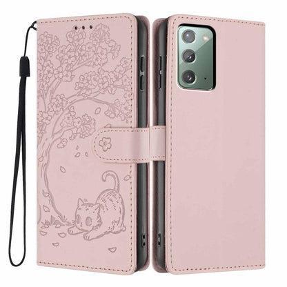 Tree Cat Embossed Flip Vegan Leather Phone Case, For Samsung Galaxy Note20, For Samsung Galaxy Note20 Ultra, For Samsung Galaxy S20 Ultra, For Samsung Galaxy S20, For Samsung Galaxy S20+