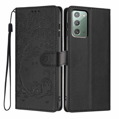 Tree Cat Embossed Flip Vegan Leather Phone Case, For Samsung Galaxy Note20, For Samsung Galaxy Note20 Ultra, For Samsung Galaxy S20 Ultra, For Samsung Galaxy S20, For Samsung Galaxy S20+