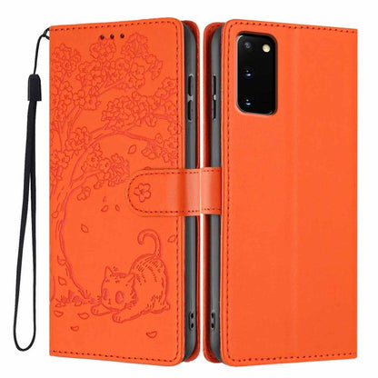 Tree Cat Embossed Flip Vegan Leather Phone Case, For Samsung Galaxy Note20, For Samsung Galaxy Note20 Ultra, For Samsung Galaxy S20 Ultra, For Samsung Galaxy S20, For Samsung Galaxy S20+