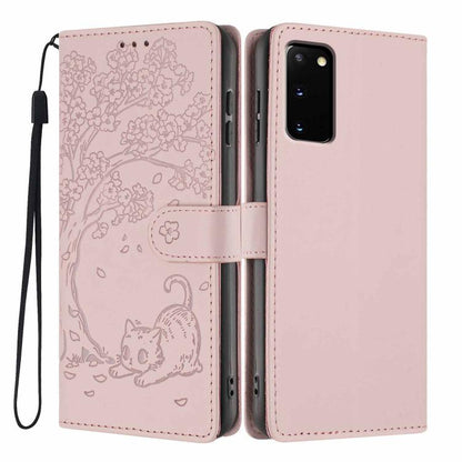 Tree Cat Embossed Flip Vegan Leather Phone Case, For Samsung Galaxy Note20, For Samsung Galaxy Note20 Ultra, For Samsung Galaxy S20 Ultra, For Samsung Galaxy S20, For Samsung Galaxy S20+