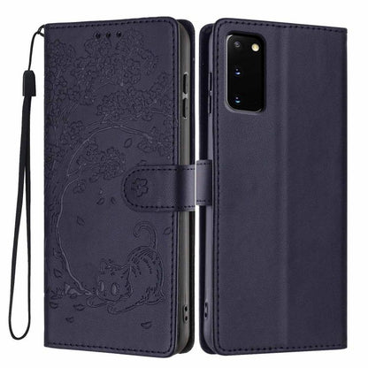 Tree Cat Embossed Flip Vegan Leather Phone Case, For Samsung Galaxy Note20, For Samsung Galaxy Note20 Ultra, For Samsung Galaxy S20 Ultra, For Samsung Galaxy S20, For Samsung Galaxy S20+