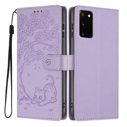 Tree Cat Embossed Flip Vegan Leather Phone Case, For Samsung Galaxy Note20, For Samsung Galaxy Note20 Ultra, For Samsung Galaxy S20 Ultra, For Samsung Galaxy S20, For Samsung Galaxy S20+