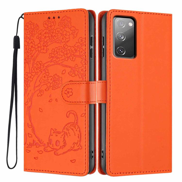 Tree Cat Embossed Flip Vegan Leather Phone Case, For Samsung Galaxy S23 FE 5G, For Samsung Galaxy S23 Ultra 5G, For Samsung Galaxy S23+ 5G, For Samsung Galaxy S23 5G, For Samsung Galaxy S20 FE, For Samsung Galaxy S22 Ultra 5G