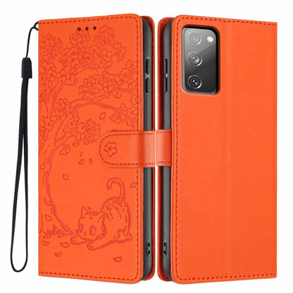 Tree Cat Embossed Flip Vegan Leather Phone Case, For Samsung Galaxy S23 FE 5G, For Samsung Galaxy S23 Ultra 5G, For Samsung Galaxy S23+ 5G, For Samsung Galaxy S23 5G, For Samsung Galaxy S20 FE, For Samsung Galaxy S22 Ultra 5G