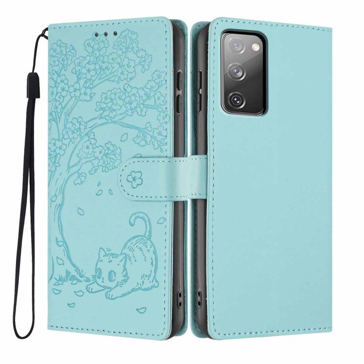 Tree Cat Embossed Flip Vegan Leather Phone Case, For Samsung Galaxy S23 FE 5G, For Samsung Galaxy S23 Ultra 5G, For Samsung Galaxy S23+ 5G, For Samsung Galaxy S23 5G, For Samsung Galaxy S20 FE, For Samsung Galaxy S22 Ultra 5G