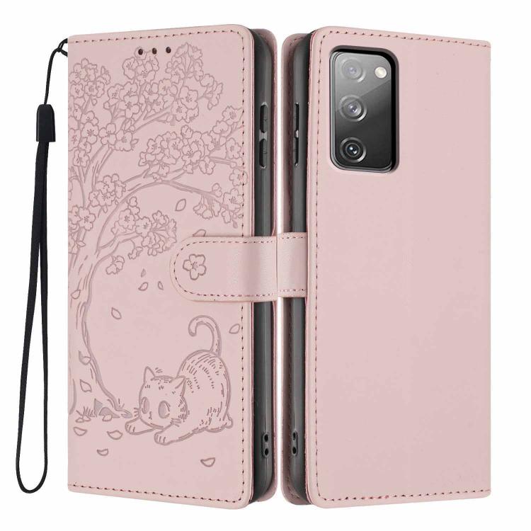 Tree Cat Embossed Flip Vegan Leather Phone Case, For Samsung Galaxy S23 FE 5G, For Samsung Galaxy S23 Ultra 5G, For Samsung Galaxy S23+ 5G, For Samsung Galaxy S23 5G, For Samsung Galaxy S20 FE, For Samsung Galaxy S22 Ultra 5G