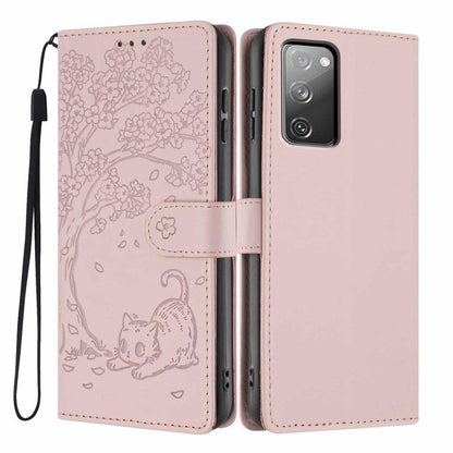 Tree Cat Embossed Flip Vegan Leather Phone Case, For Samsung Galaxy S23 FE 5G, For Samsung Galaxy S23 Ultra 5G, For Samsung Galaxy S23+ 5G, For Samsung Galaxy S23 5G, For Samsung Galaxy S20 FE, For Samsung Galaxy S22 Ultra 5G