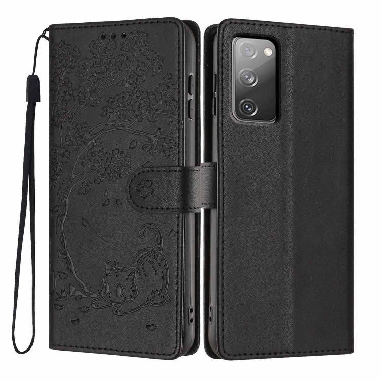 Tree Cat Embossed Flip Vegan Leather Phone Case, For Samsung Galaxy S23 FE 5G, For Samsung Galaxy S23 Ultra 5G, For Samsung Galaxy S23+ 5G, For Samsung Galaxy S23 5G, For Samsung Galaxy S20 FE, For Samsung Galaxy S22 Ultra 5G