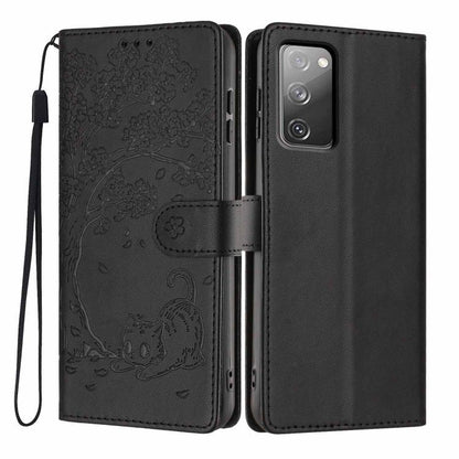 Tree Cat Embossed Flip Vegan Leather Phone Case, For Samsung Galaxy S23 FE 5G, For Samsung Galaxy S23 Ultra 5G, For Samsung Galaxy S23+ 5G, For Samsung Galaxy S23 5G, For Samsung Galaxy S20 FE, For Samsung Galaxy S22 Ultra 5G