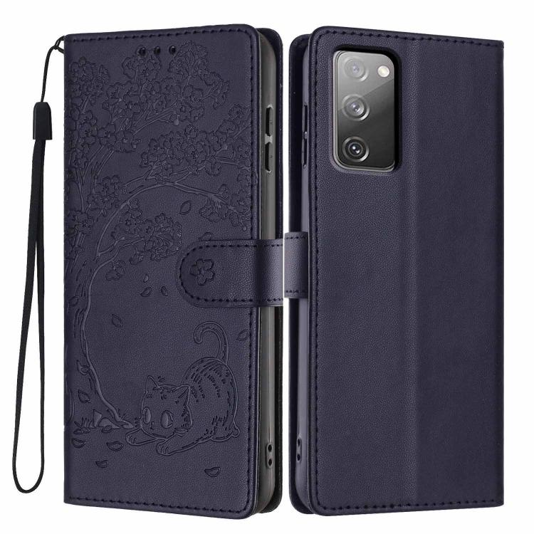 Tree Cat Embossed Flip Vegan Leather Phone Case, For Samsung Galaxy S23 FE 5G, For Samsung Galaxy S23 Ultra 5G, For Samsung Galaxy S23+ 5G, For Samsung Galaxy S23 5G, For Samsung Galaxy S20 FE, For Samsung Galaxy S22 Ultra 5G