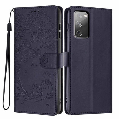 Tree Cat Embossed Flip Vegan Leather Phone Case, For Samsung Galaxy S23 FE 5G, For Samsung Galaxy S23 Ultra 5G, For Samsung Galaxy S23+ 5G, For Samsung Galaxy S23 5G, For Samsung Galaxy S20 FE, For Samsung Galaxy S22 Ultra 5G