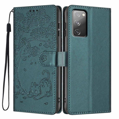 Tree Cat Embossed Flip Vegan Leather Phone Case, For Samsung Galaxy S23 FE 5G, For Samsung Galaxy S23 Ultra 5G, For Samsung Galaxy S23+ 5G, For Samsung Galaxy S23 5G, For Samsung Galaxy S20 FE, For Samsung Galaxy S22 Ultra 5G