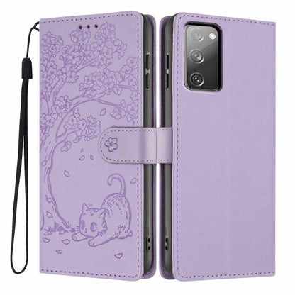 Tree Cat Embossed Flip Vegan Leather Phone Case, For Samsung Galaxy S23 FE 5G, For Samsung Galaxy S23 Ultra 5G, For Samsung Galaxy S23+ 5G, For Samsung Galaxy S23 5G, For Samsung Galaxy S20 FE, For Samsung Galaxy S22 Ultra 5G