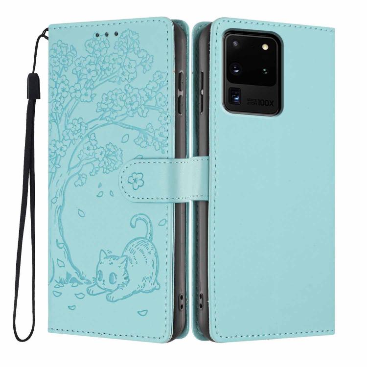 Tree Cat Embossed Flip Vegan Leather Phone Case, For Samsung Galaxy Note20, For Samsung Galaxy Note20 Ultra, For Samsung Galaxy S20 Ultra, For Samsung Galaxy S20, For Samsung Galaxy S20+