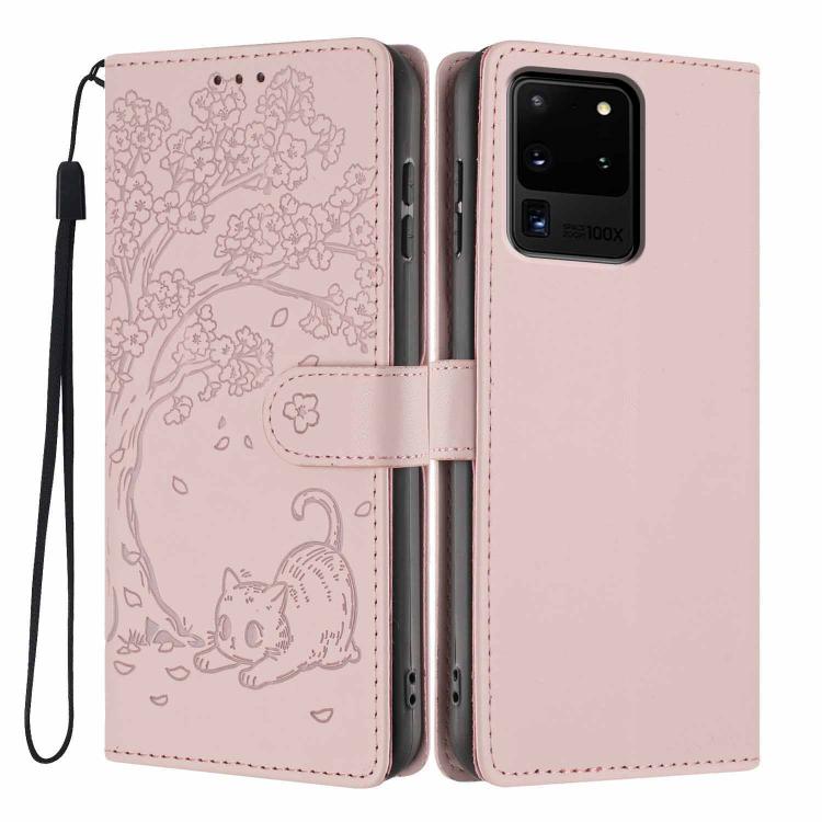 Tree Cat Embossed Flip Vegan Leather Phone Case, For Samsung Galaxy Note20, For Samsung Galaxy Note20 Ultra, For Samsung Galaxy S20 Ultra, For Samsung Galaxy S20, For Samsung Galaxy S20+