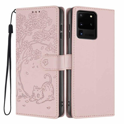 Tree Cat Embossed Flip Vegan Leather Phone Case, For Samsung Galaxy Note20, For Samsung Galaxy Note20 Ultra, For Samsung Galaxy S20 Ultra, For Samsung Galaxy S20, For Samsung Galaxy S20+