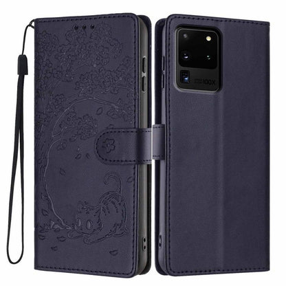 Tree Cat Embossed Flip Vegan Leather Phone Case, For Samsung Galaxy Note20, For Samsung Galaxy Note20 Ultra, For Samsung Galaxy S20 Ultra, For Samsung Galaxy S20, For Samsung Galaxy S20+