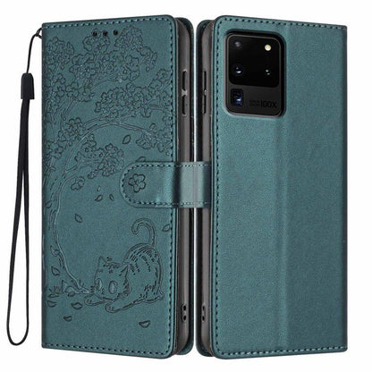 Tree Cat Embossed Flip Vegan Leather Phone Case, For Samsung Galaxy Note20, For Samsung Galaxy Note20 Ultra, For Samsung Galaxy S20 Ultra, For Samsung Galaxy S20, For Samsung Galaxy S20+