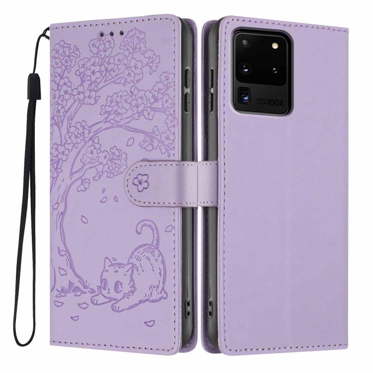 Tree Cat Embossed Flip Vegan Leather Phone Case, For Samsung Galaxy Note20, For Samsung Galaxy Note20 Ultra, For Samsung Galaxy S20 Ultra, For Samsung Galaxy S20, For Samsung Galaxy S20+