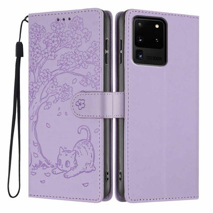 Tree Cat Embossed Flip Vegan Leather Phone Case, For Samsung Galaxy Note20, For Samsung Galaxy Note20 Ultra, For Samsung Galaxy S20 Ultra, For Samsung Galaxy S20, For Samsung Galaxy S20+
