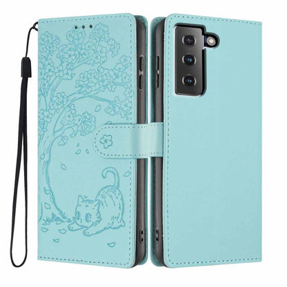 Tree Cat Embossed Flip Vegan Leather Phone Case, For Samsung Galaxy S22+ 5G, For Samsung Galaxy S22 5G, For Samsung Galaxy S21 FE 5G, For Samsung Galaxy S21 5G, For Samsung Galaxy S21+ 5G, For Samsung Galaxy S21 Ultra 5G