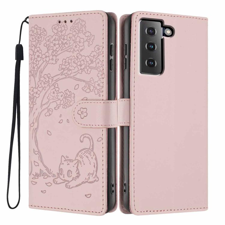 Tree Cat Embossed Flip Vegan Leather Phone Case, For Samsung Galaxy S22+ 5G, For Samsung Galaxy S22 5G, For Samsung Galaxy S21 FE 5G, For Samsung Galaxy S21 5G, For Samsung Galaxy S21+ 5G, For Samsung Galaxy S21 Ultra 5G