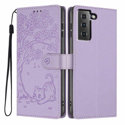 Tree Cat Embossed Flip Vegan Leather Phone Case, For Samsung Galaxy S22+ 5G, For Samsung Galaxy S22 5G, For Samsung Galaxy S21 FE 5G, For Samsung Galaxy S21 5G, For Samsung Galaxy S21+ 5G, For Samsung Galaxy S21 Ultra 5G