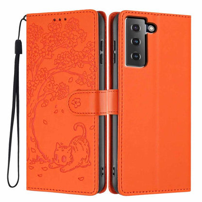 Tree Cat Embossed Flip Vegan Leather Phone Case, For Samsung Galaxy S22+ 5G, For Samsung Galaxy S22 5G, For Samsung Galaxy S21 FE 5G, For Samsung Galaxy S21 5G, For Samsung Galaxy S21+ 5G, For Samsung Galaxy S21 Ultra 5G