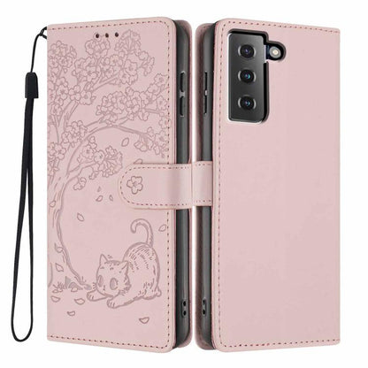 Tree Cat Embossed Flip Vegan Leather Phone Case, For Samsung Galaxy S22+ 5G, For Samsung Galaxy S22 5G, For Samsung Galaxy S21 FE 5G, For Samsung Galaxy S21 5G, For Samsung Galaxy S21+ 5G, For Samsung Galaxy S21 Ultra 5G