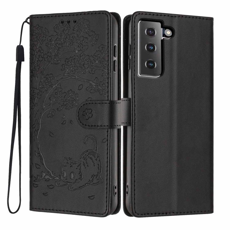 Tree Cat Embossed Flip Vegan Leather Phone Case, For Samsung Galaxy S22+ 5G, For Samsung Galaxy S22 5G, For Samsung Galaxy S21 FE 5G, For Samsung Galaxy S21 5G, For Samsung Galaxy S21+ 5G, For Samsung Galaxy S21 Ultra 5G