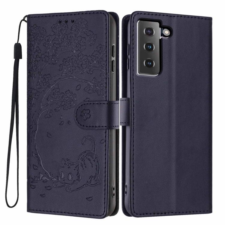 Tree Cat Embossed Flip Vegan Leather Phone Case, For Samsung Galaxy S22+ 5G, For Samsung Galaxy S22 5G, For Samsung Galaxy S21 FE 5G, For Samsung Galaxy S21 5G, For Samsung Galaxy S21+ 5G, For Samsung Galaxy S21 Ultra 5G