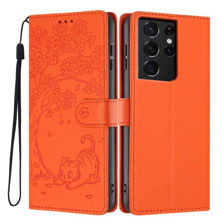 Tree Cat Embossed Flip Vegan Leather Phone Case, For Samsung Galaxy S22+ 5G, For Samsung Galaxy S22 5G, For Samsung Galaxy S21 FE 5G, For Samsung Galaxy S21 5G, For Samsung Galaxy S21+ 5G, For Samsung Galaxy S21 Ultra 5G
