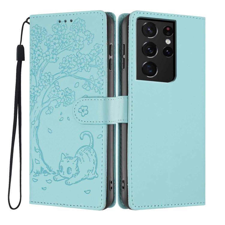 Tree Cat Embossed Flip Vegan Leather Phone Case, For Samsung Galaxy S22+ 5G, For Samsung Galaxy S22 5G, For Samsung Galaxy S21 FE 5G, For Samsung Galaxy S21 5G, For Samsung Galaxy S21+ 5G, For Samsung Galaxy S21 Ultra 5G
