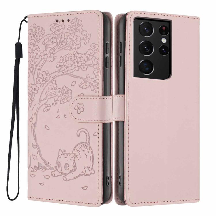 Tree Cat Embossed Flip Vegan Leather Phone Case, For Samsung Galaxy S22+ 5G, For Samsung Galaxy S22 5G, For Samsung Galaxy S21 FE 5G, For Samsung Galaxy S21 5G, For Samsung Galaxy S21+ 5G, For Samsung Galaxy S21 Ultra 5G