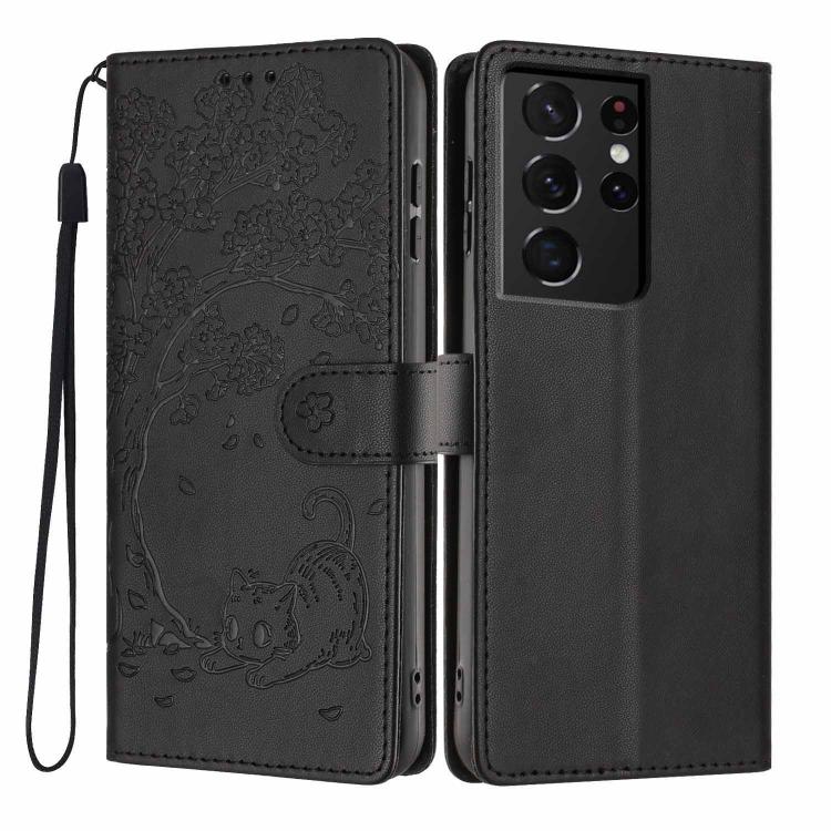 Tree Cat Embossed Flip Vegan Leather Phone Case, For Samsung Galaxy S22+ 5G, For Samsung Galaxy S22 5G, For Samsung Galaxy S21 FE 5G, For Samsung Galaxy S21 5G, For Samsung Galaxy S21+ 5G, For Samsung Galaxy S21 Ultra 5G
