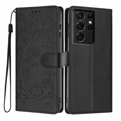 Tree Cat Embossed Flip Vegan Leather Phone Case, For Samsung Galaxy S22+ 5G, For Samsung Galaxy S22 5G, For Samsung Galaxy S21 FE 5G, For Samsung Galaxy S21 5G, For Samsung Galaxy S21+ 5G, For Samsung Galaxy S21 Ultra 5G