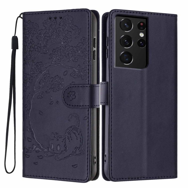 Tree Cat Embossed Flip Vegan Leather Phone Case, For Samsung Galaxy S22+ 5G, For Samsung Galaxy S22 5G, For Samsung Galaxy S21 FE 5G, For Samsung Galaxy S21 5G, For Samsung Galaxy S21+ 5G, For Samsung Galaxy S21 Ultra 5G