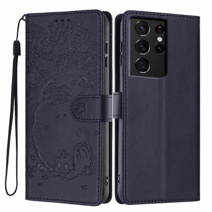 Tree Cat Embossed Flip Vegan Leather Phone Case, For Samsung Galaxy S22+ 5G, For Samsung Galaxy S22 5G, For Samsung Galaxy S21 FE 5G, For Samsung Galaxy S21 5G, For Samsung Galaxy S21+ 5G, For Samsung Galaxy S21 Ultra 5G