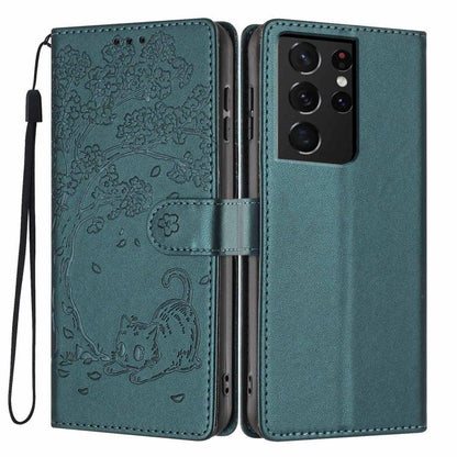 Tree Cat Embossed Flip Vegan Leather Phone Case, For Samsung Galaxy S22+ 5G, For Samsung Galaxy S22 5G, For Samsung Galaxy S21 FE 5G, For Samsung Galaxy S21 5G, For Samsung Galaxy S21+ 5G, For Samsung Galaxy S21 Ultra 5G