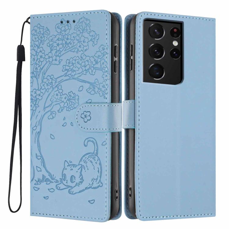 Tree Cat Embossed Flip Vegan Leather Phone Case, For Samsung Galaxy S22+ 5G, For Samsung Galaxy S22 5G, For Samsung Galaxy S21 FE 5G, For Samsung Galaxy S21 5G, For Samsung Galaxy S21+ 5G, For Samsung Galaxy S21 Ultra 5G
