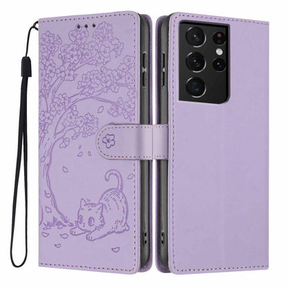 Tree Cat Embossed Flip Vegan Leather Phone Case, For Samsung Galaxy S22+ 5G, For Samsung Galaxy S22 5G, For Samsung Galaxy S21 FE 5G, For Samsung Galaxy S21 5G, For Samsung Galaxy S21+ 5G, For Samsung Galaxy S21 Ultra 5G