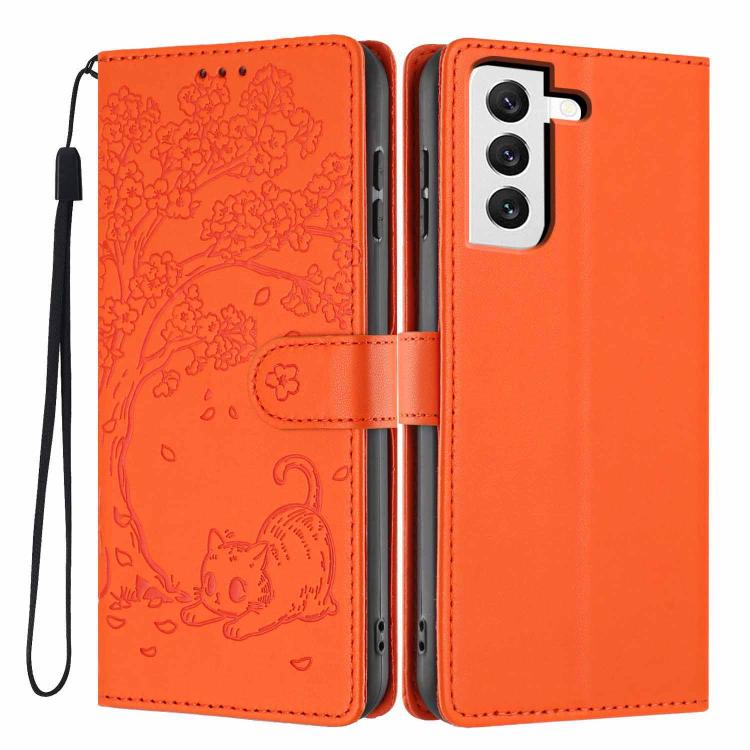 Tree Cat Embossed Flip Vegan Leather Phone Case, For Samsung Galaxy S22+ 5G, For Samsung Galaxy S22 5G, For Samsung Galaxy S21 FE 5G, For Samsung Galaxy S21 5G, For Samsung Galaxy S21+ 5G, For Samsung Galaxy S21 Ultra 5G