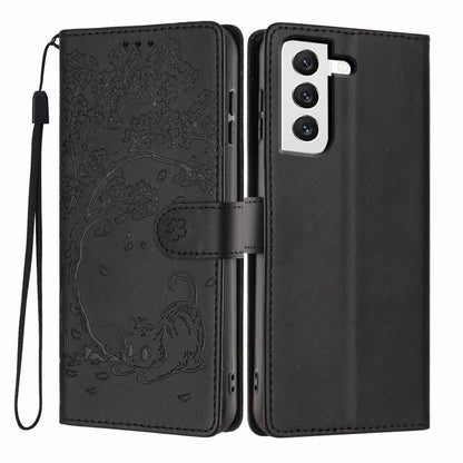 Tree Cat Embossed Flip Vegan Leather Phone Case, For Samsung Galaxy S22+ 5G, For Samsung Galaxy S22 5G, For Samsung Galaxy S21 FE 5G, For Samsung Galaxy S21 5G, For Samsung Galaxy S21+ 5G, For Samsung Galaxy S21 Ultra 5G