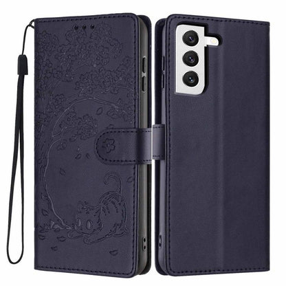 Tree Cat Embossed Flip Vegan Leather Phone Case, For Samsung Galaxy S22+ 5G, For Samsung Galaxy S22 5G, For Samsung Galaxy S21 FE 5G, For Samsung Galaxy S21 5G, For Samsung Galaxy S21+ 5G, For Samsung Galaxy S21 Ultra 5G