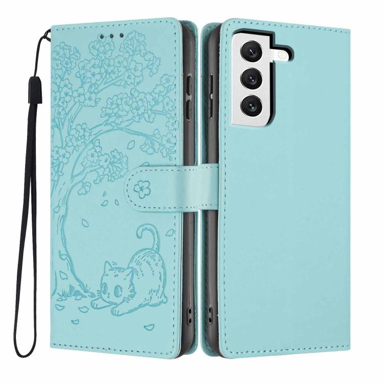 Tree Cat Embossed Flip Vegan Leather Phone Case, For Samsung Galaxy S22+ 5G, For Samsung Galaxy S22 5G, For Samsung Galaxy S21 FE 5G, For Samsung Galaxy S21 5G, For Samsung Galaxy S21+ 5G, For Samsung Galaxy S21 Ultra 5G