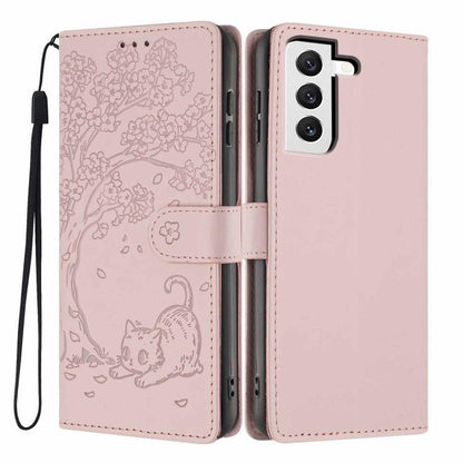 Tree Cat Embossed Flip Vegan Leather Phone Case, For Samsung Galaxy S22+ 5G, For Samsung Galaxy S22 5G, For Samsung Galaxy S21 FE 5G, For Samsung Galaxy S21 5G, For Samsung Galaxy S21+ 5G, For Samsung Galaxy S21 Ultra 5G