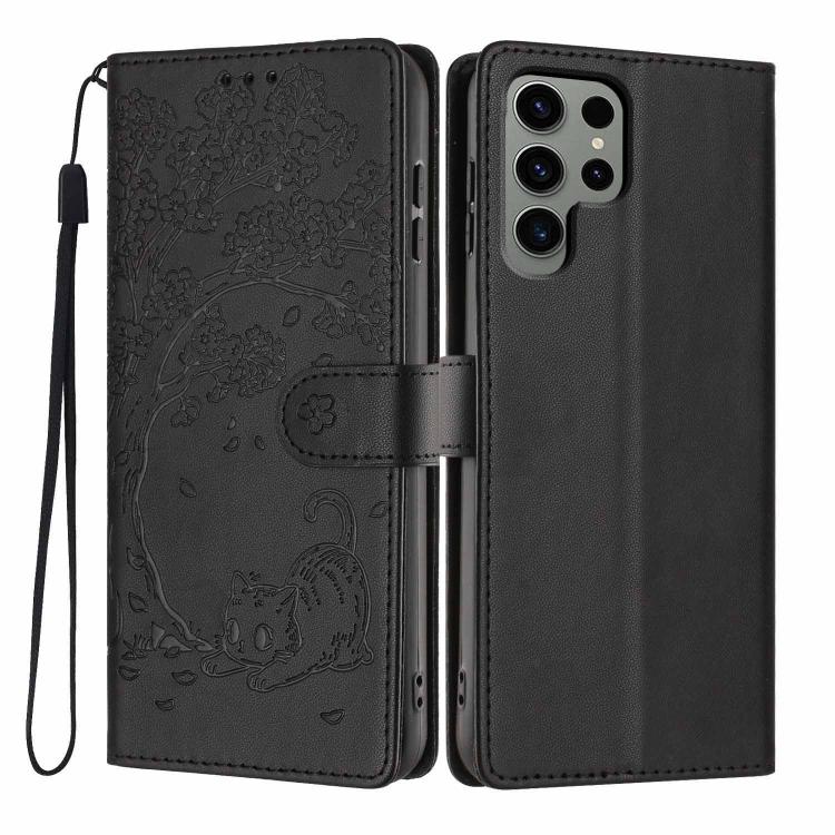 Tree Cat Embossed Flip Vegan Leather Phone Case, For Samsung Galaxy S23 FE 5G, For Samsung Galaxy S23 Ultra 5G, For Samsung Galaxy S23+ 5G, For Samsung Galaxy S23 5G, For Samsung Galaxy S20 FE, For Samsung Galaxy S22 Ultra 5G