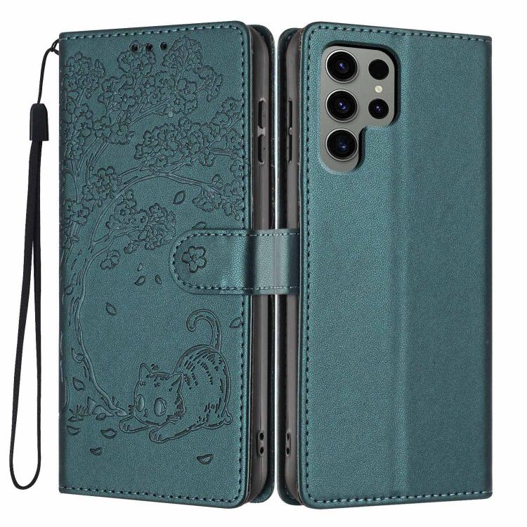 Tree Cat Embossed Flip Vegan Leather Phone Case, For Samsung Galaxy S23 FE 5G, For Samsung Galaxy S23 Ultra 5G, For Samsung Galaxy S23+ 5G, For Samsung Galaxy S23 5G, For Samsung Galaxy S20 FE, For Samsung Galaxy S22 Ultra 5G
