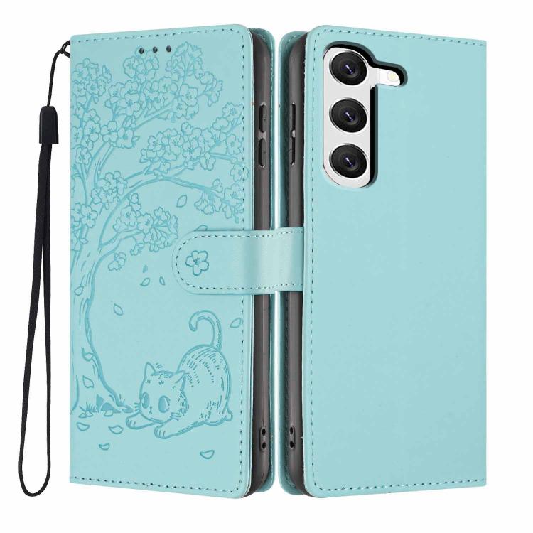 Tree Cat Embossed Flip Vegan Leather Phone Case, For Samsung Galaxy S23 FE 5G, For Samsung Galaxy S23 Ultra 5G, For Samsung Galaxy S23+ 5G, For Samsung Galaxy S23 5G, For Samsung Galaxy S20 FE, For Samsung Galaxy S22 Ultra 5G